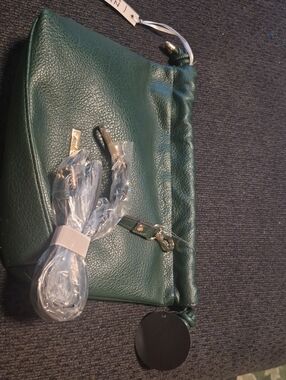 Forest Green Pebbled Leather Crossbody Bag with Gold Hardware